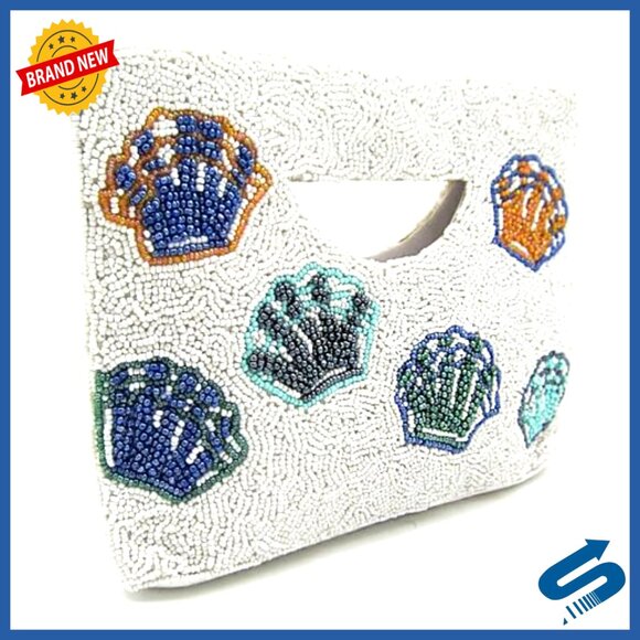 Handcrafted Beaded Seashell Clutch Evening Bag with Magnetic Closure - Picture 4 of 4